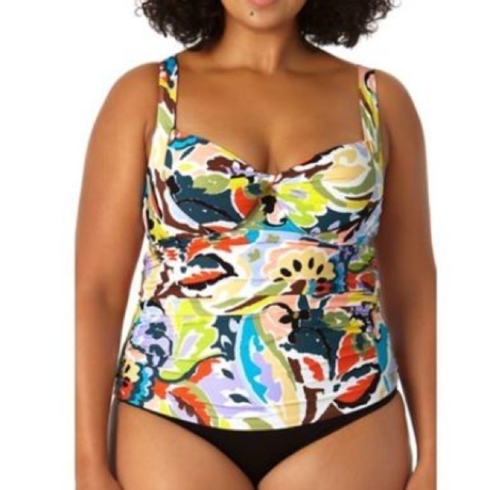 Plus Size Kashmir Paisley Retro Twist Tankini Top Swimsuit, swimwear - Picture 4 of 10